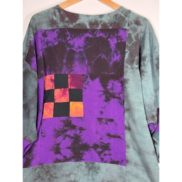 Beth Nash Silk Blouse XS Green Purple Tie Dye Patchwork Artsy Oversized Top - Picture 4 of 16